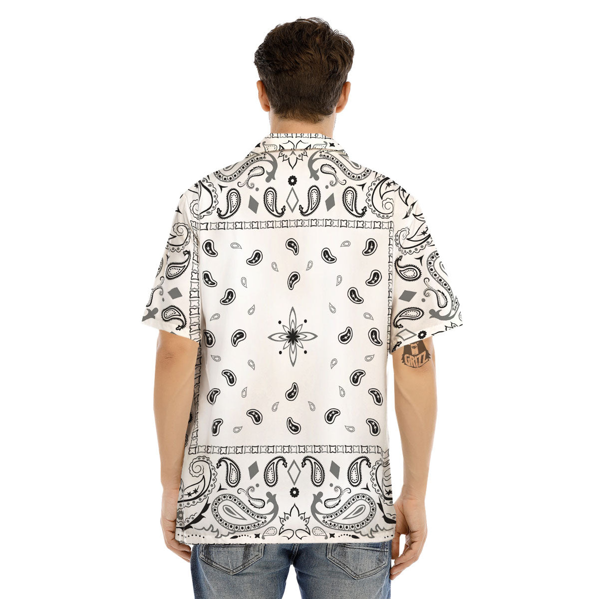 Paisley Bandana White And Black Print Men's Hawaiian Shirt-grizzshop