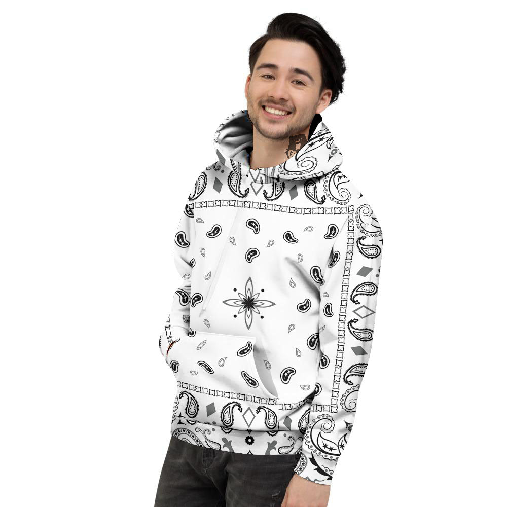 Paisley Bandana White And Black Print Men's Hoodie-grizzshop