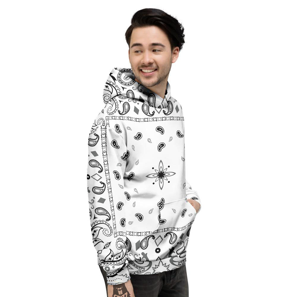 Paisley Bandana White And Black Print Men's Hoodie-grizzshop