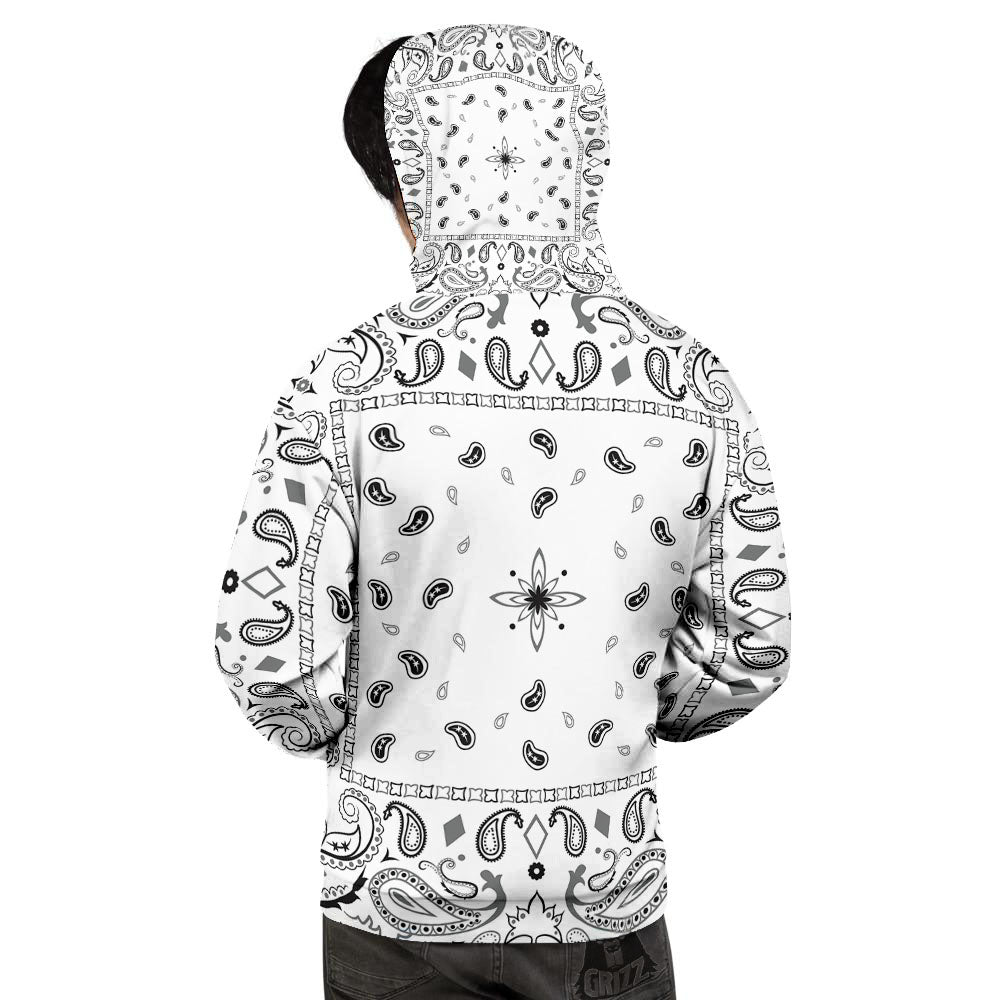 Paisley Bandana White And Black Print Men's Hoodie-grizzshop