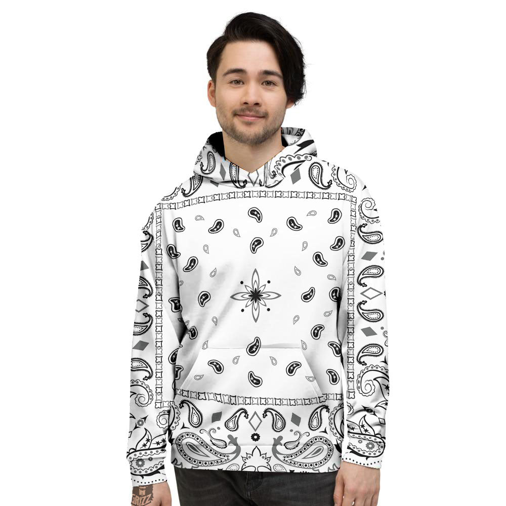 Paisley Bandana White And Black Print Men's Hoodie-grizzshop