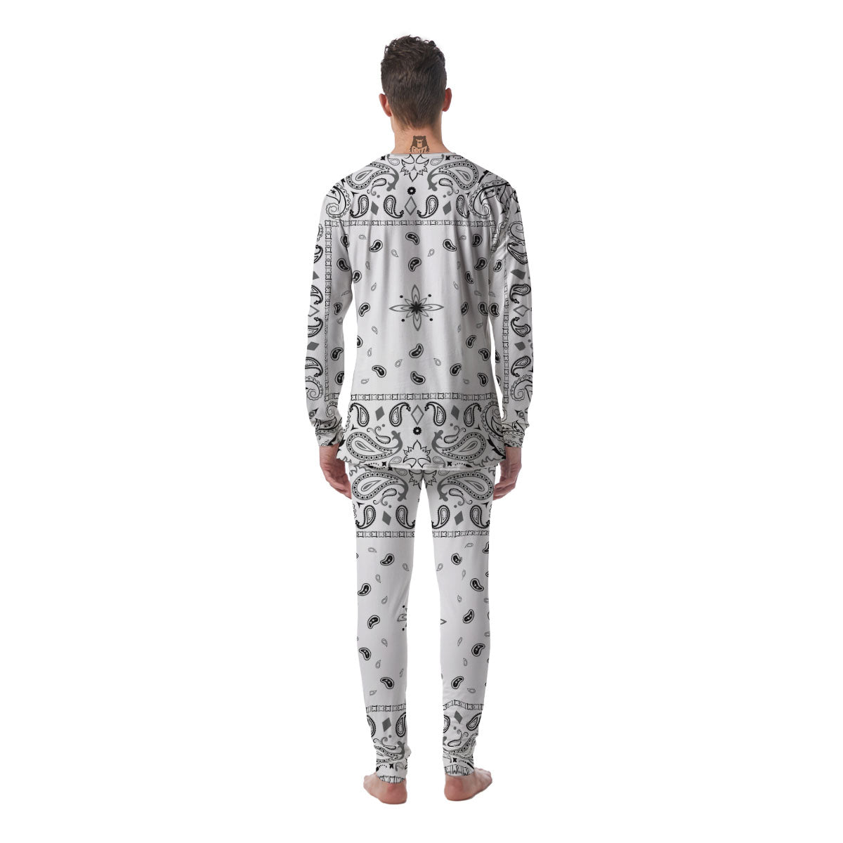 Paisley Bandana White And Black Print Men's Pajamas-grizzshop