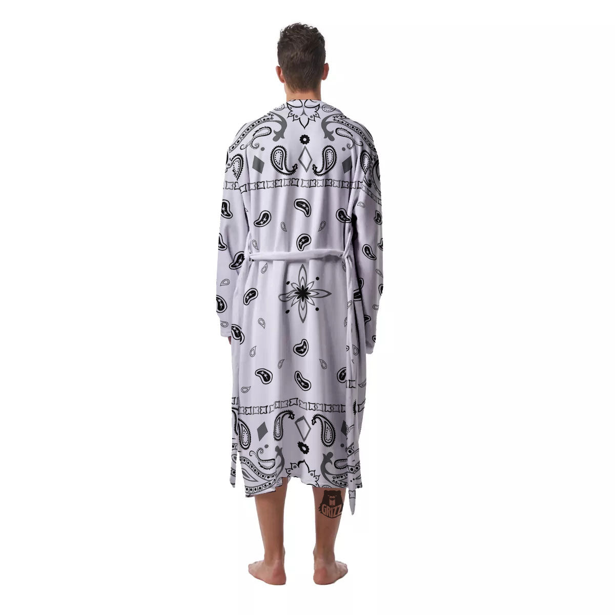 Paisley Bandana White And Black Print Men's Robe-grizzshop