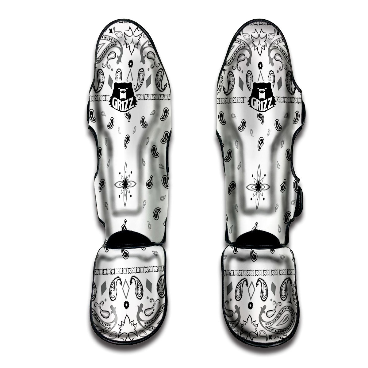 Paisley Bandana White And Black Print Muay Thai Shin Guards-grizzshop