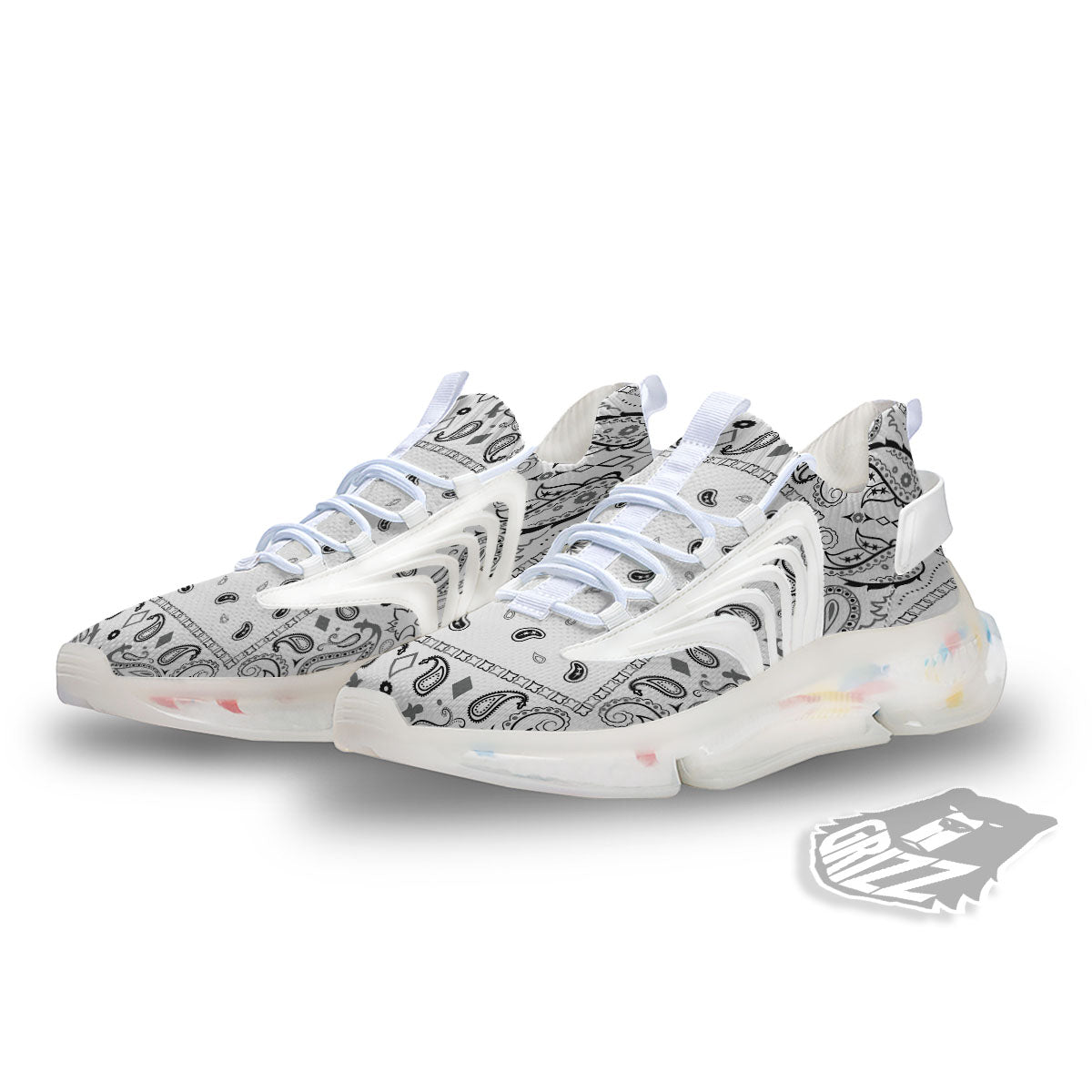 Paisley Bandana White And Black Print White Gym Shoes-grizzshop