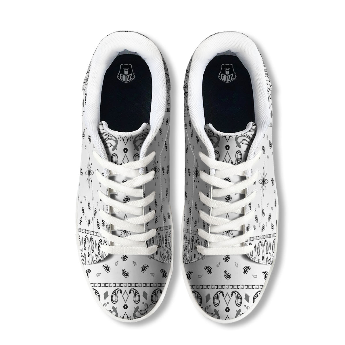 Paisley Bandana White And Black Print White Low Top Sneakers-grizzshop