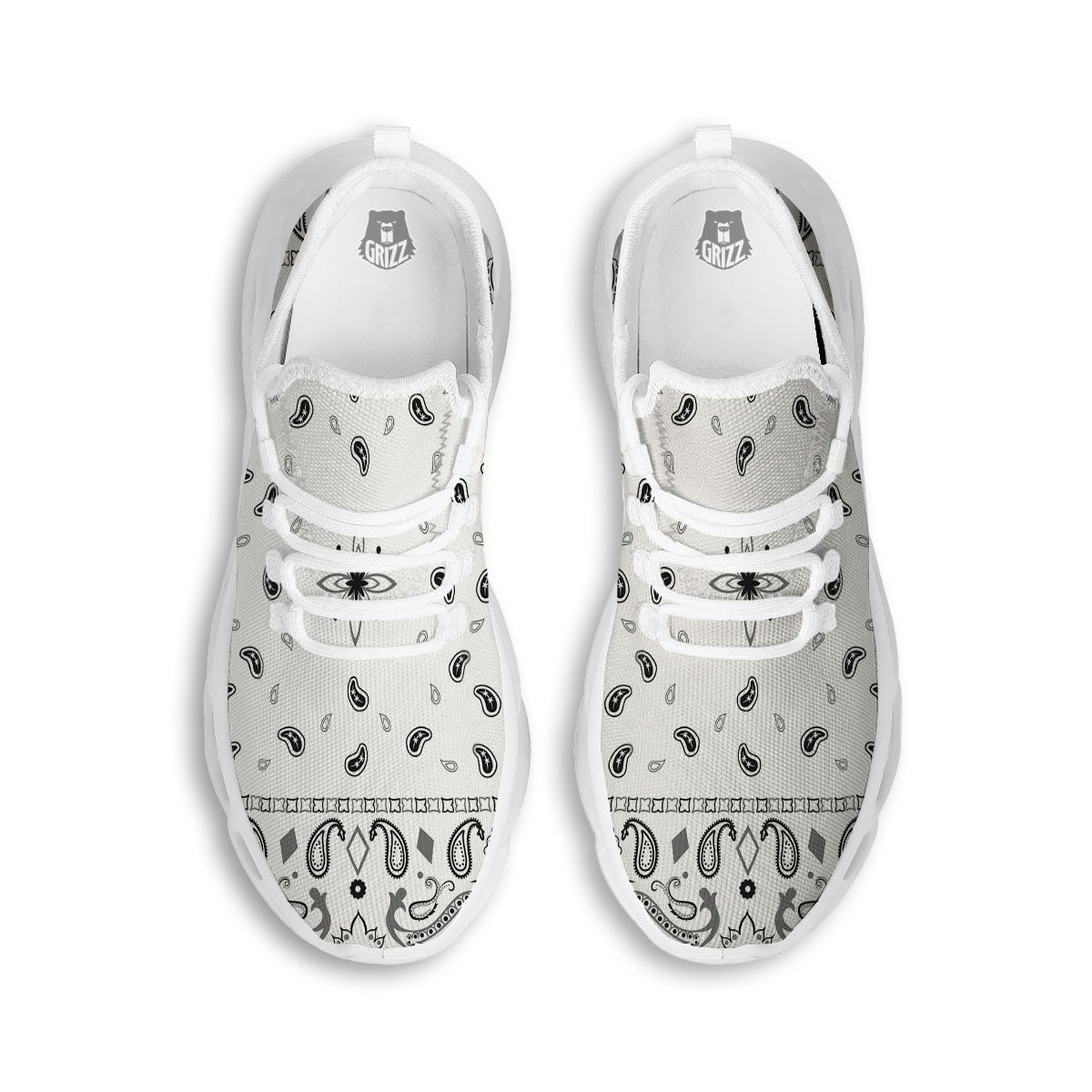 Paisley Bandana White And Black Print White Running Shoes-grizzshop