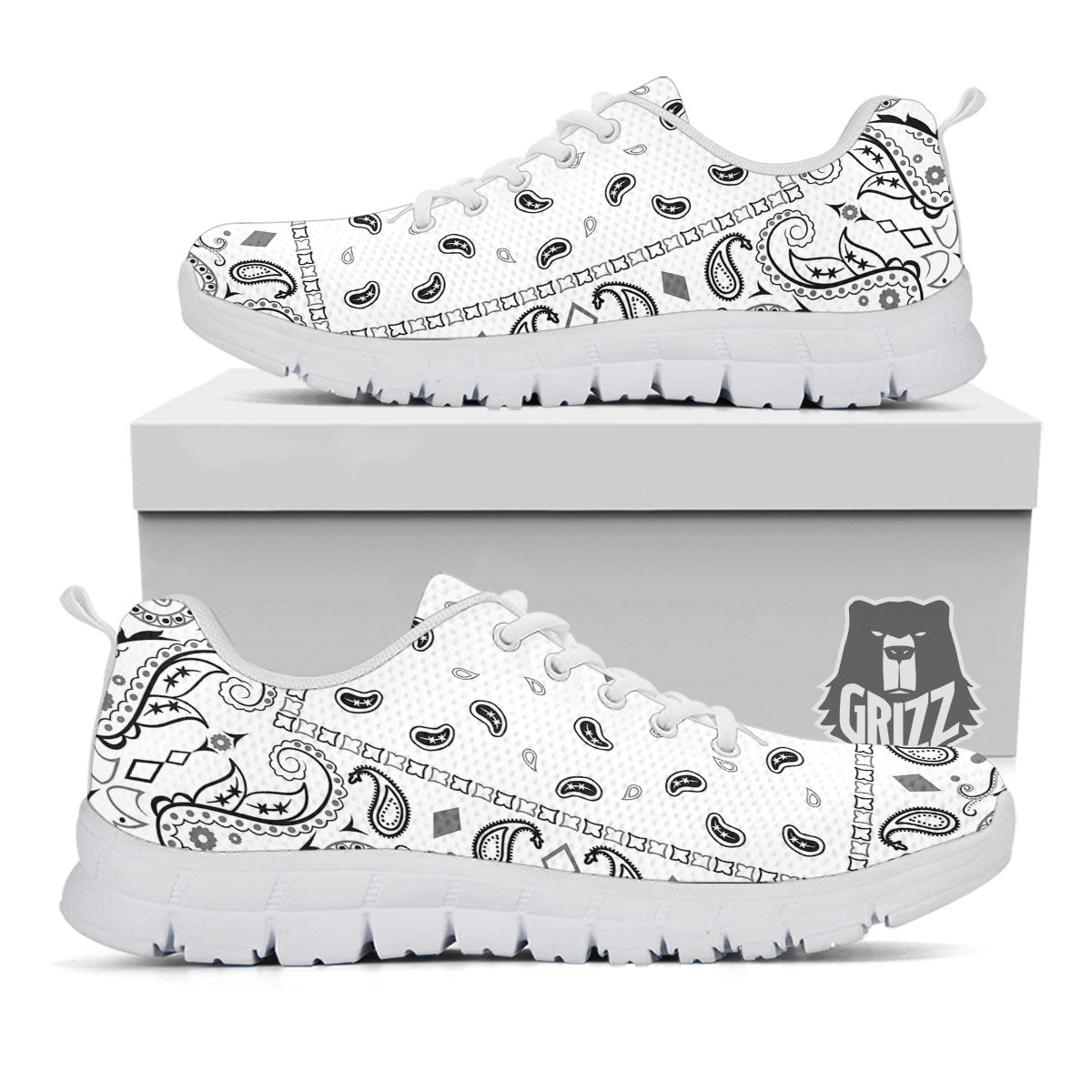 Paisley Bandana White And Black Print White Sneaker-grizzshop