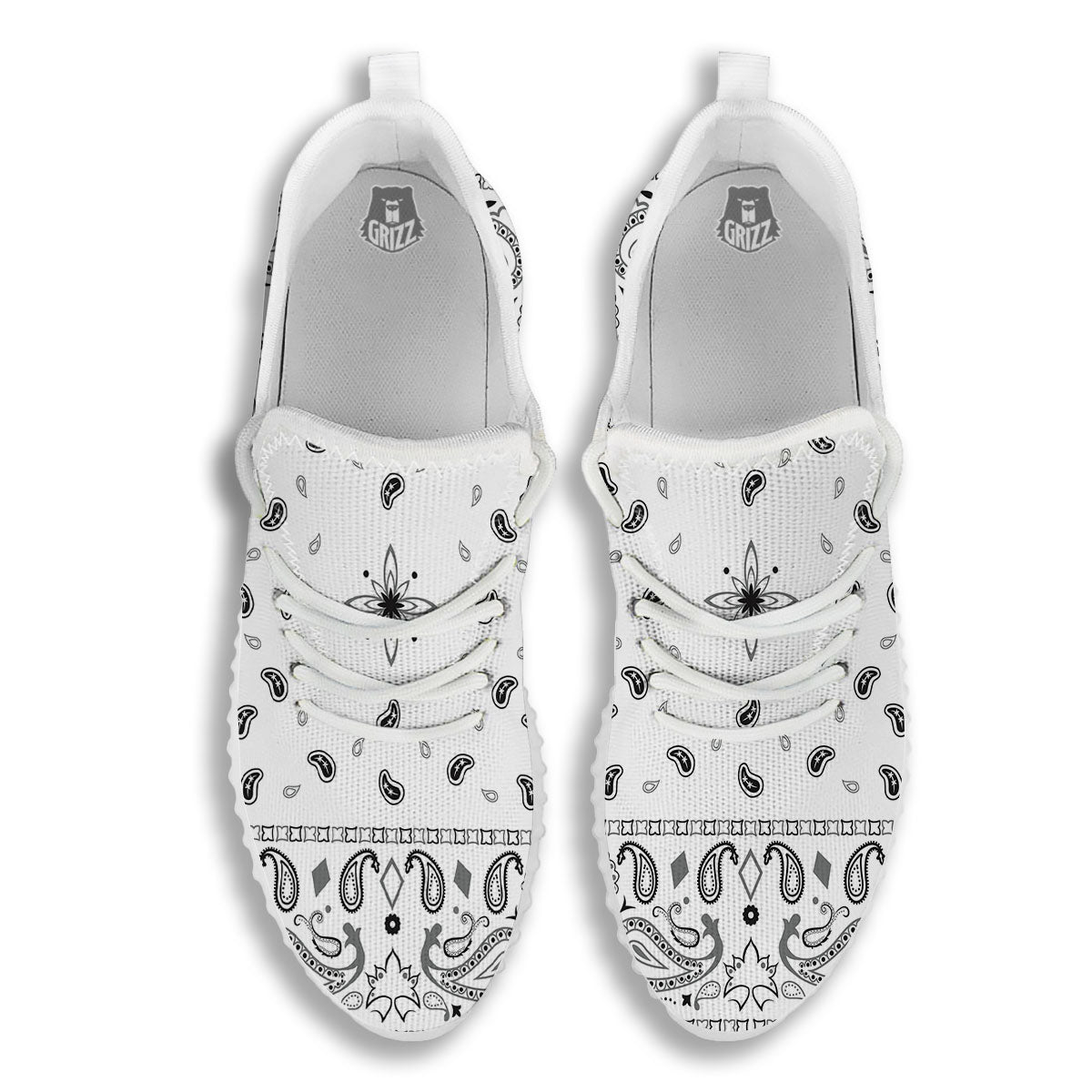 Paisley Bandana White And Black Print White Walking Shoes-grizzshop