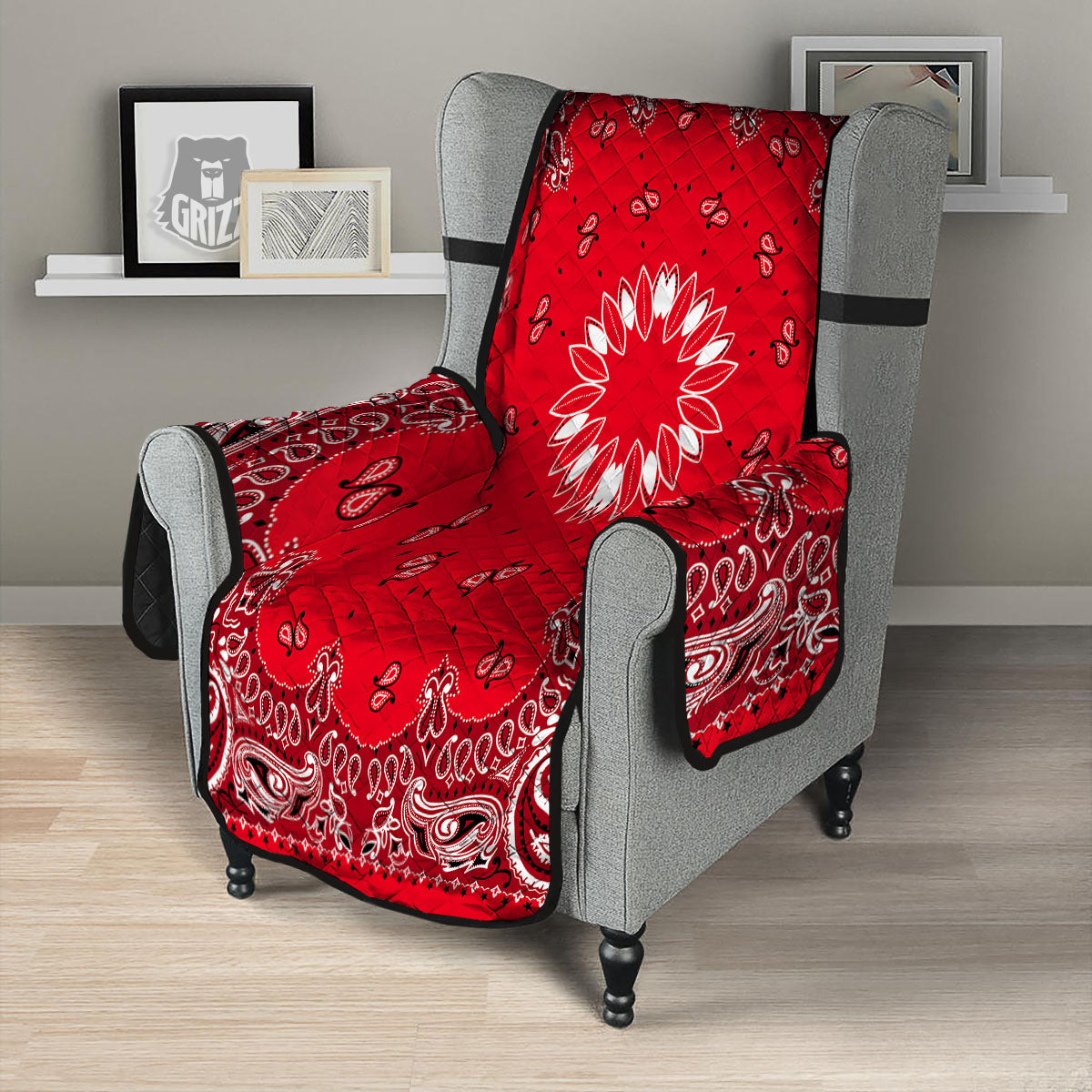 Paisley Bandana White And Red Print Armchair Protector-grizzshop