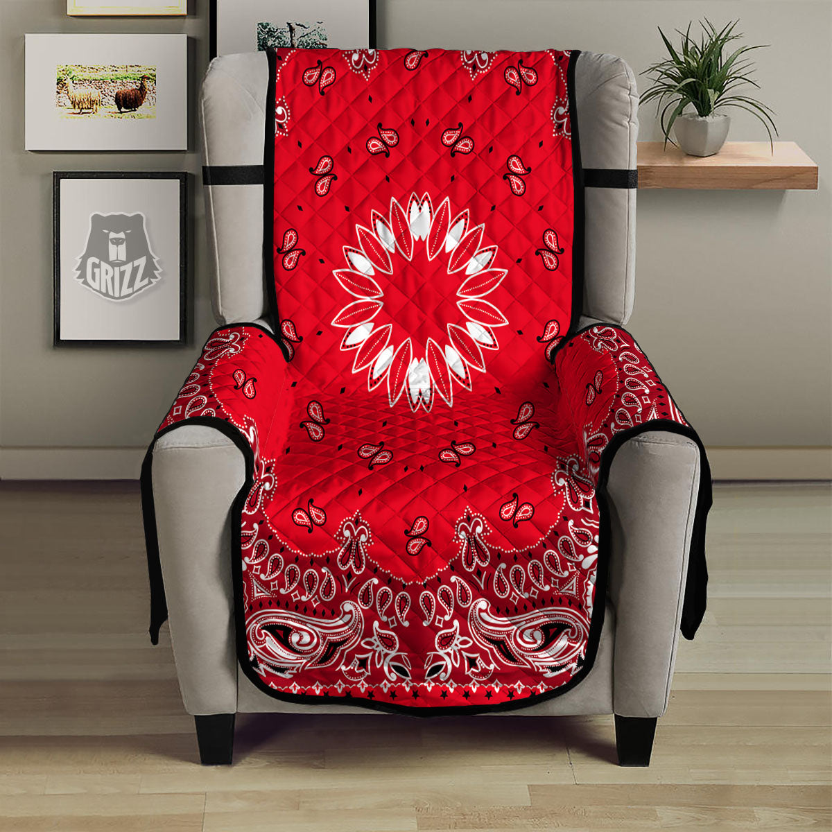 Paisley Bandana White And Red Print Armchair Protector-grizzshop