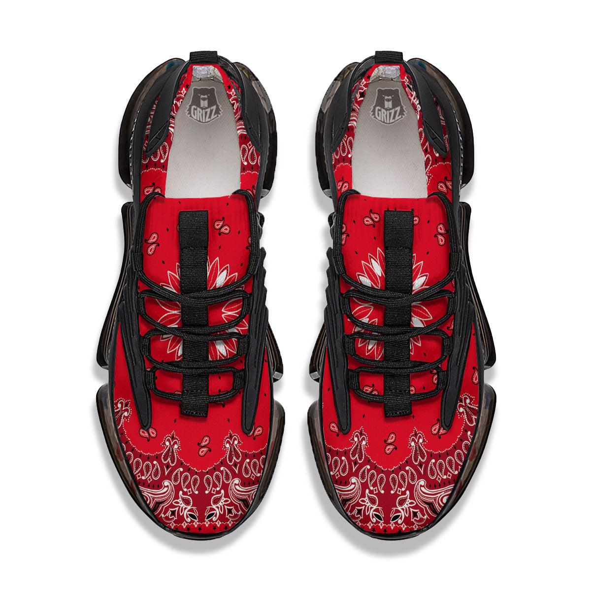 Paisley Bandana White And Red Print Black Gym Shoes-grizzshop