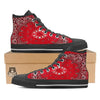 Paisley Bandana White And Red Print Black High Top Shoes-grizzshop