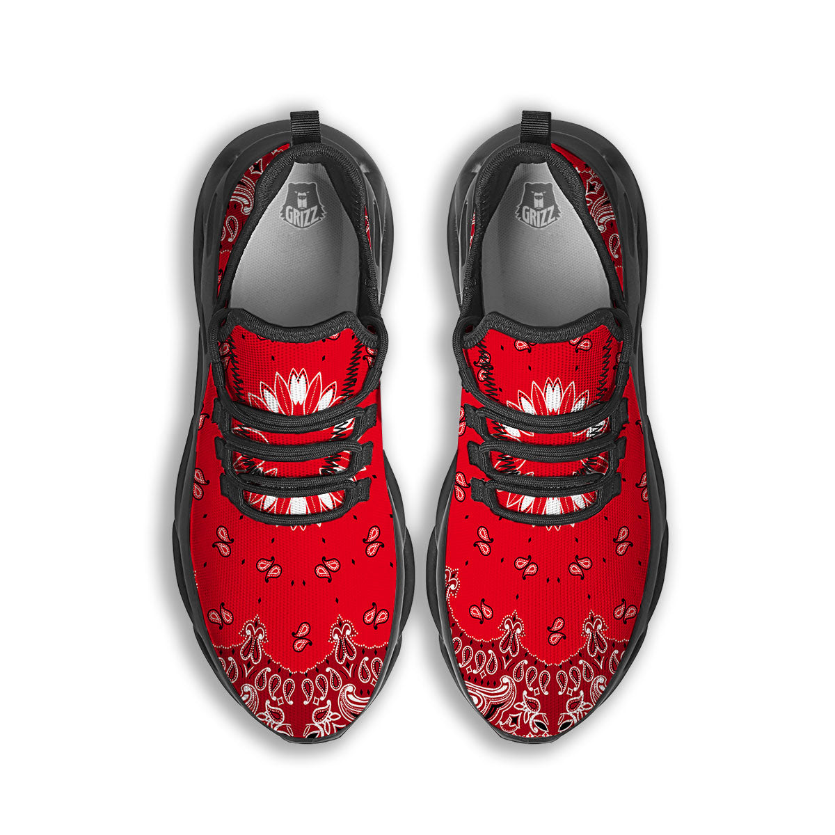 Paisley Bandana White And Red Print Black Running Shoes-grizzshop