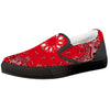 Paisley Bandana White And Red Print Black Slip On Shoes-grizzshop