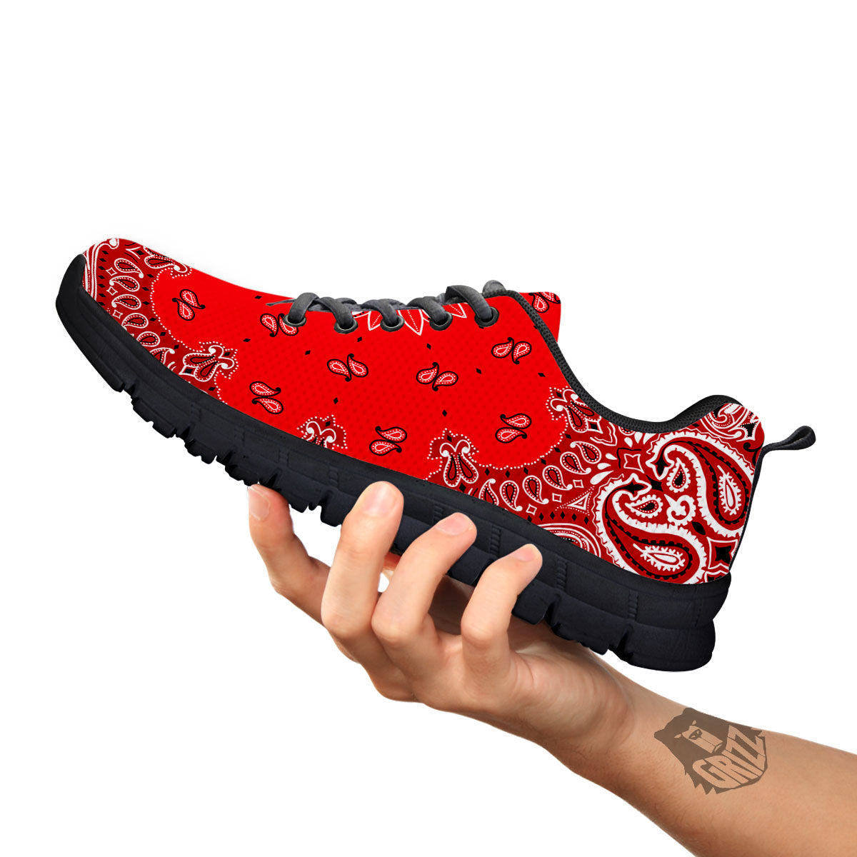 Paisley Bandana White And Red Print Black Sneaker-grizzshop