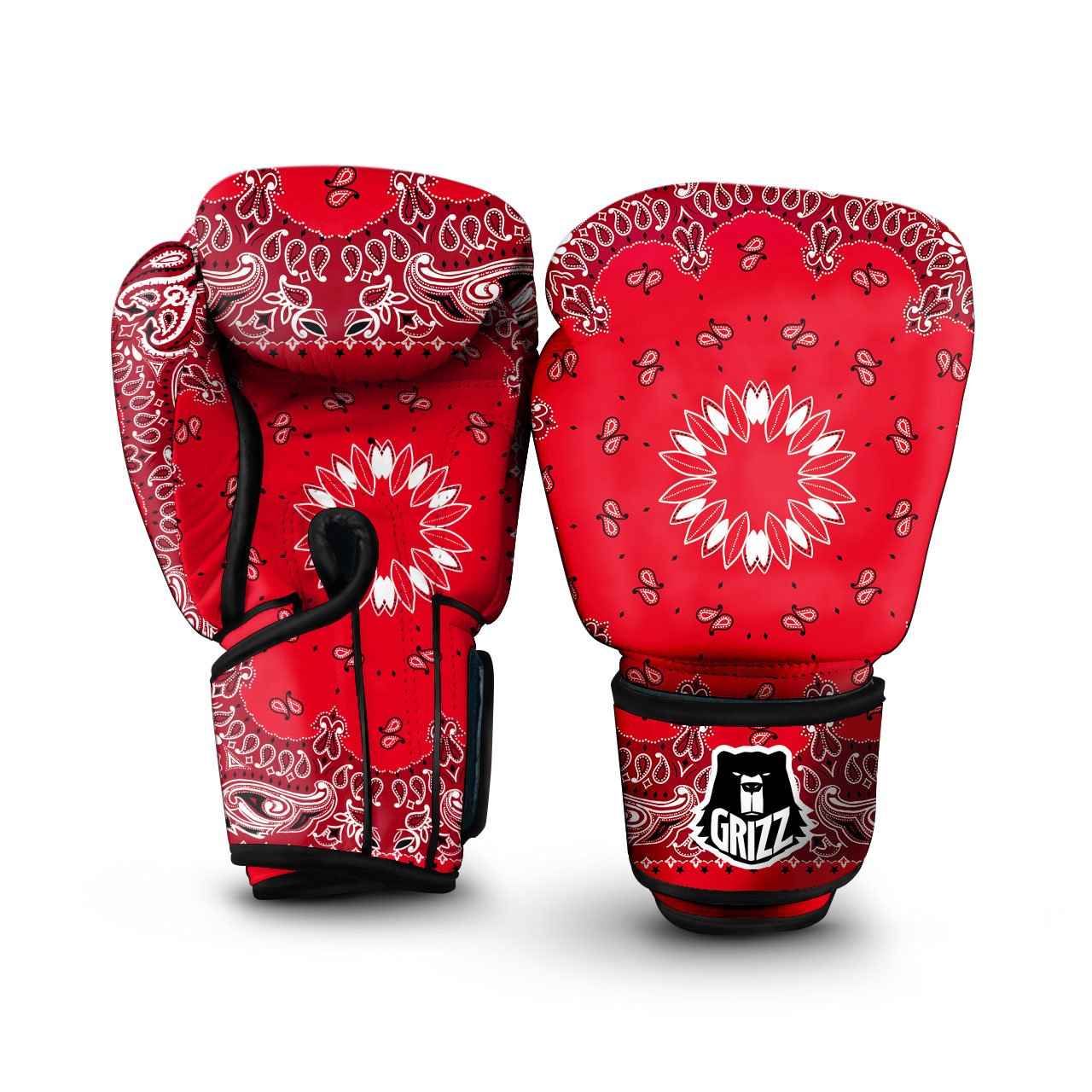 Paisley Bandana White And Red Print Boxing Gloves-grizzshop