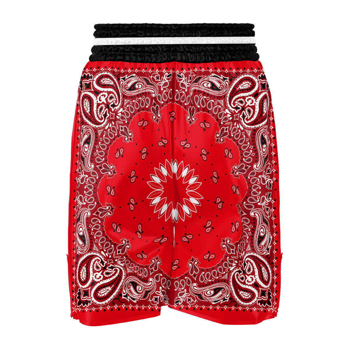 Paisley Bandana White And Red Print Boxing Shorts-grizzshop