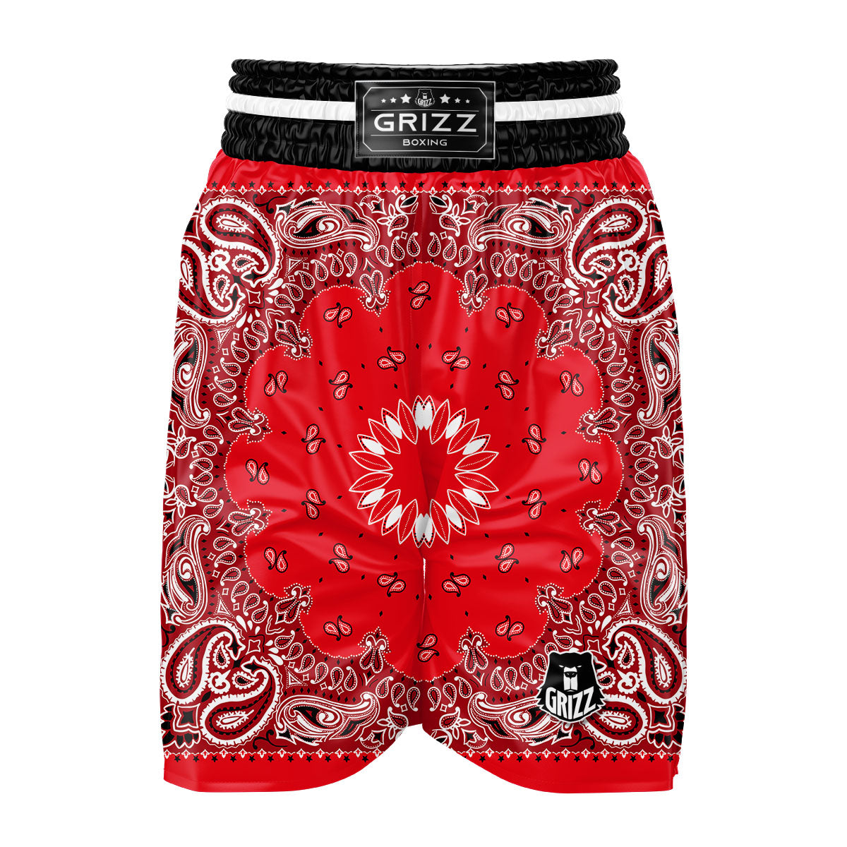 Paisley Bandana White And Red Print Boxing Shorts-grizzshop