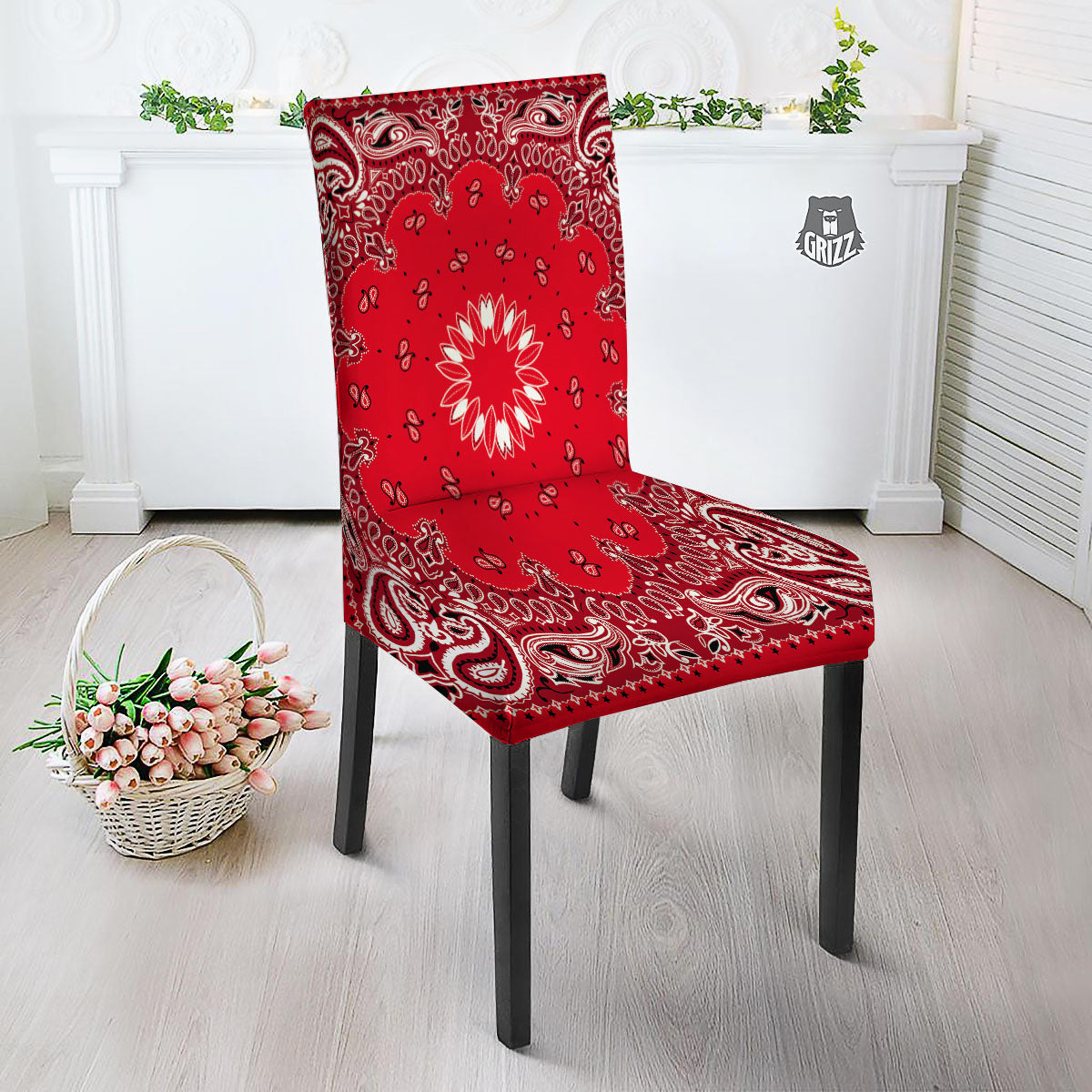 Paisley Bandana White And Red Print Dining Chair Slipcover-grizzshop