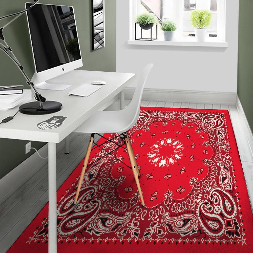 Paisley Bandana White And Red Print Floor Mat-grizzshop