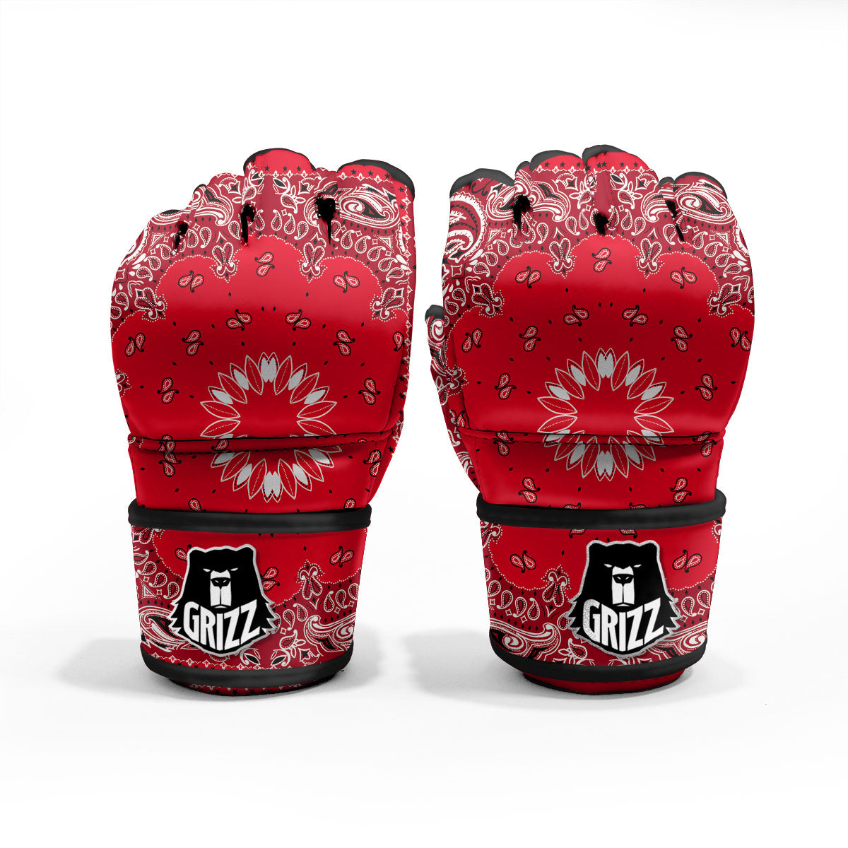 Paisley Bandana White And Red Print MMA Gloves-grizzshop