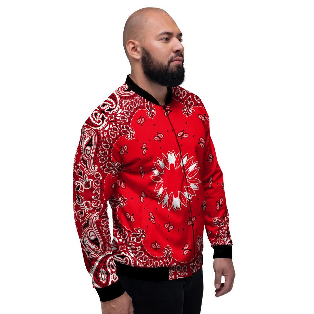 Paisley Bandana White And Red Print Men's Bomber Jacket-grizzshop