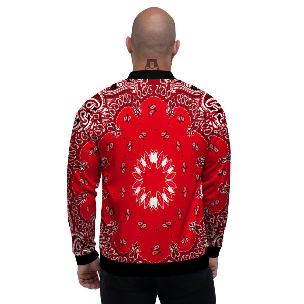 Paisley Bandana White And Red Print Men's Bomber Jacket-grizzshop