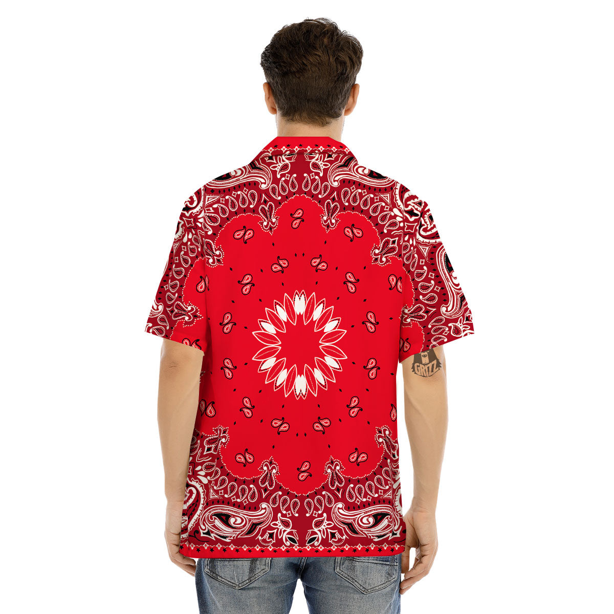 Paisley Bandana White And Red Print Men's Hawaiian Shirt-grizzshop