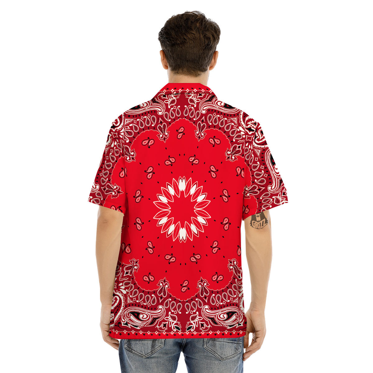 Paisley Bandana White And Red Print Men's Hawaiian Shirt-grizzshop
