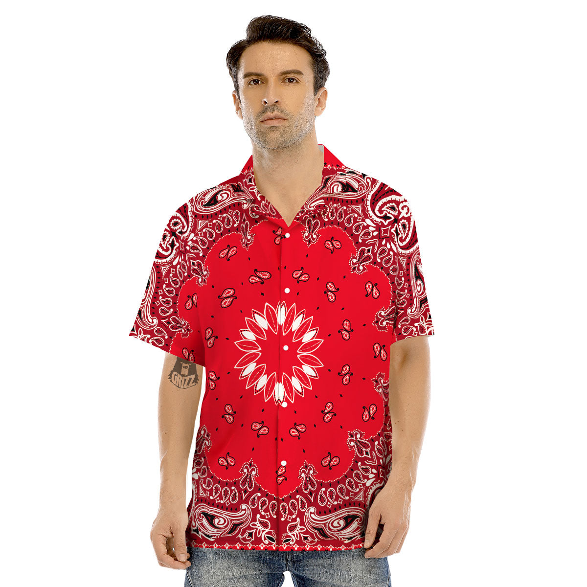 Paisley Bandana White And Red Print Men's Hawaiian Shirt-grizzshop