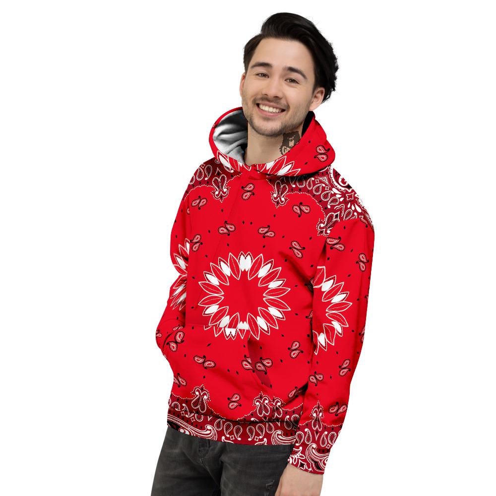 Paisley Bandana White And Red Print Men's Hoodie-grizzshop