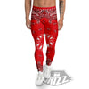 Paisley Bandana White And Red Print Men's Leggings-grizzshop