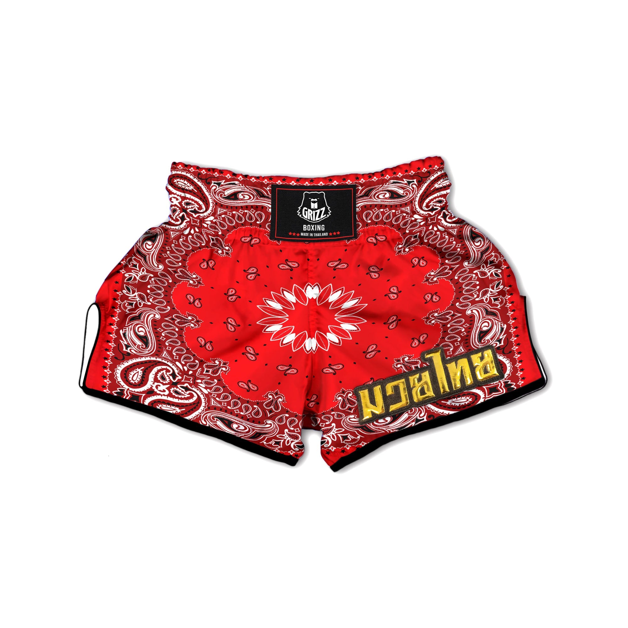 Paisley Bandana White And Red Print Muay Thai Boxing Shorts-grizzshop