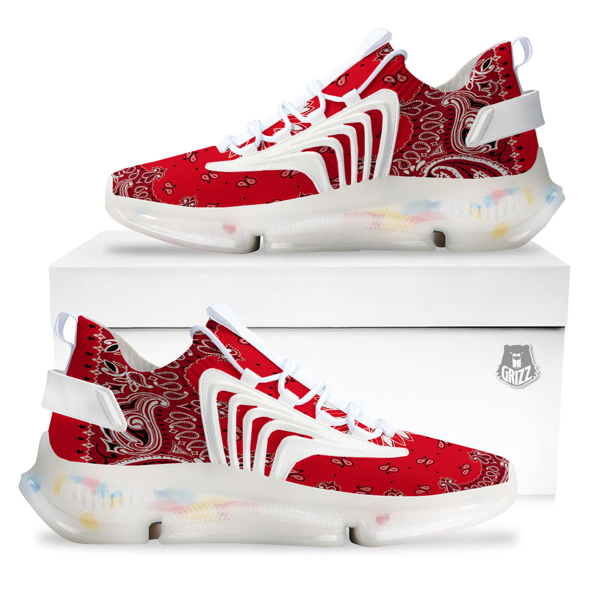 Paisley Bandana White And Red Print White Gym Shoes-grizzshop