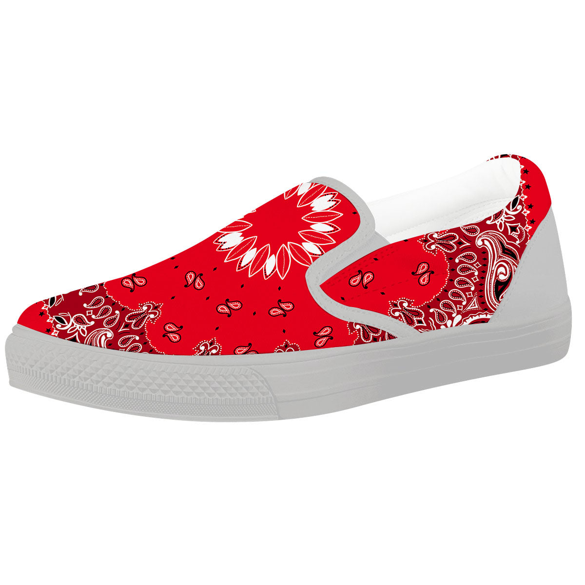 Paisley Bandana White And Red Print White Slip On Shoes-grizzshop