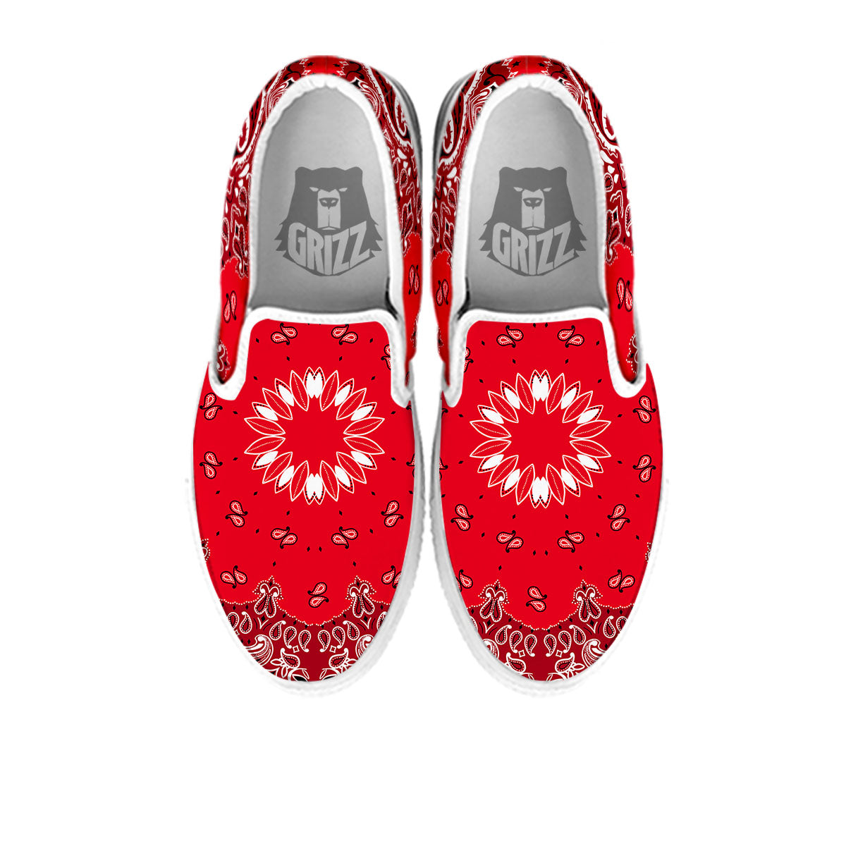 Paisley Bandana White And Red Print White Slip On Shoes-grizzshop