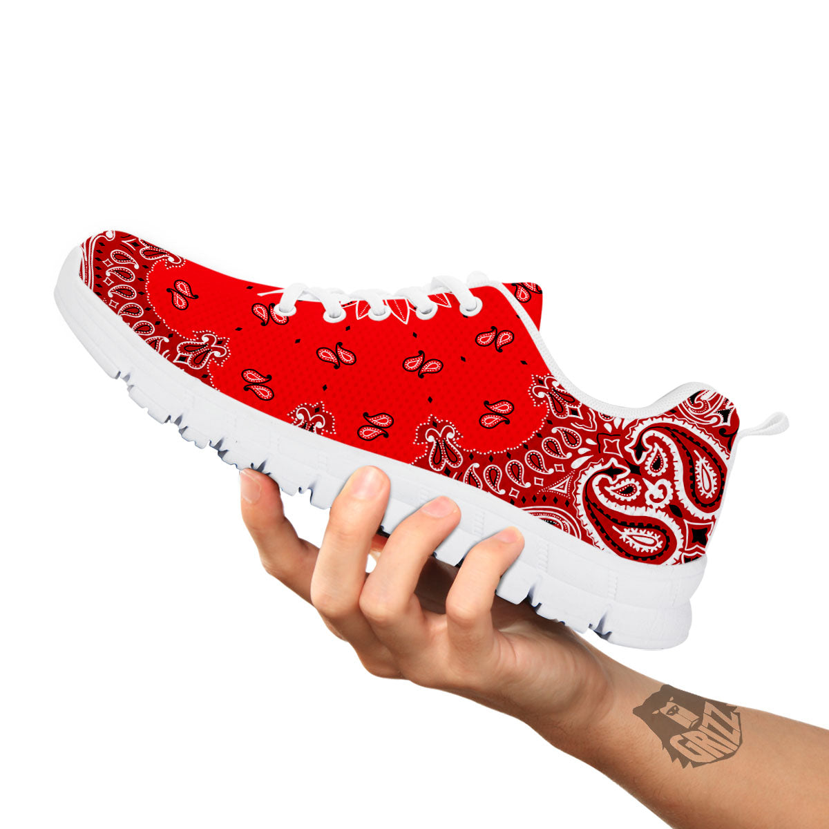 Paisley Bandana White And Red Print White Sneaker-grizzshop