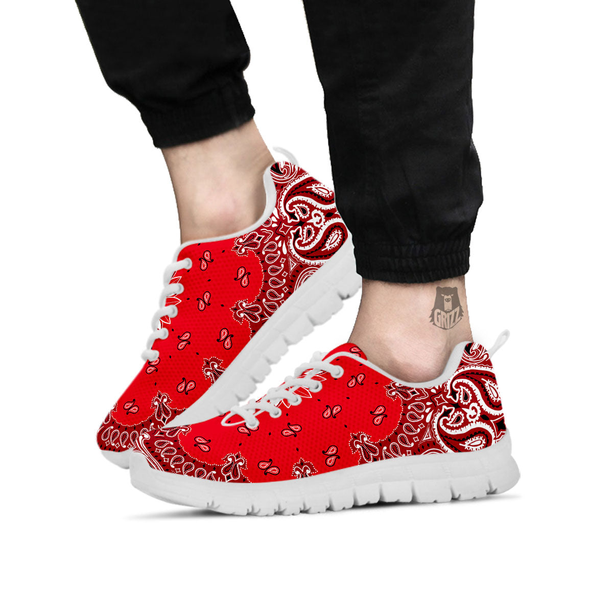 Paisley Bandana White And Red Print White Sneaker-grizzshop