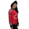 Paisley Bandana White And Red Print Women's Bomber Jacket-grizzshop