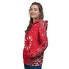 Paisley Bandana White And Red Print Women's Hoodie-grizzshop