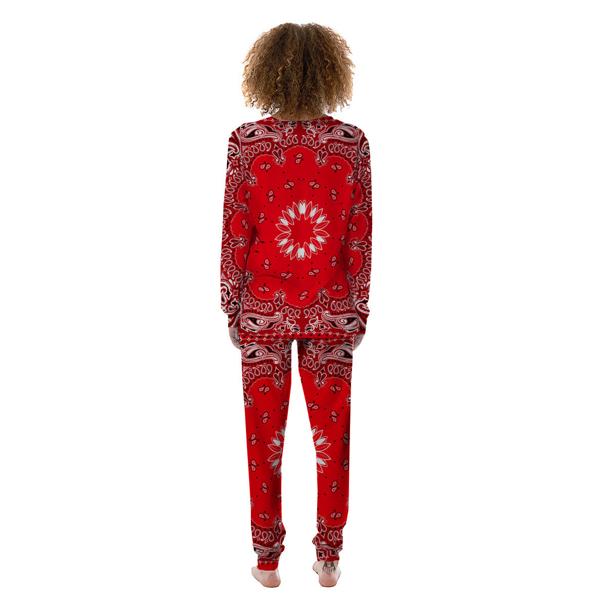 Paisley Bandana White And Red Print Women's Pajamas-grizzshop