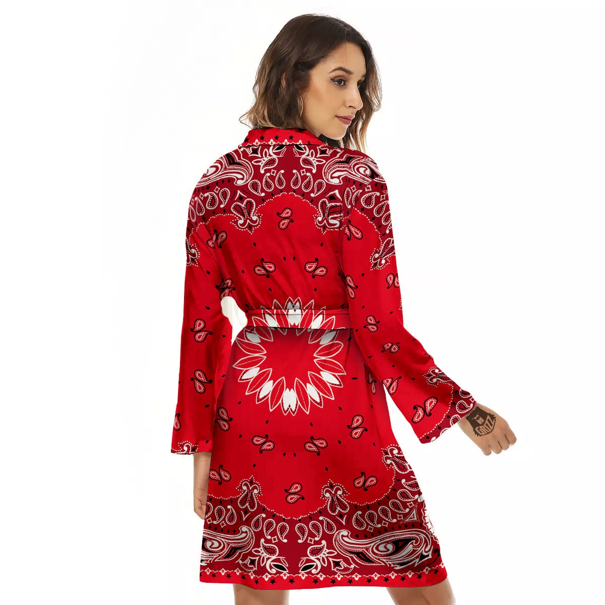 Paisley Bandana White And Red Print Women's Robe-grizzshop