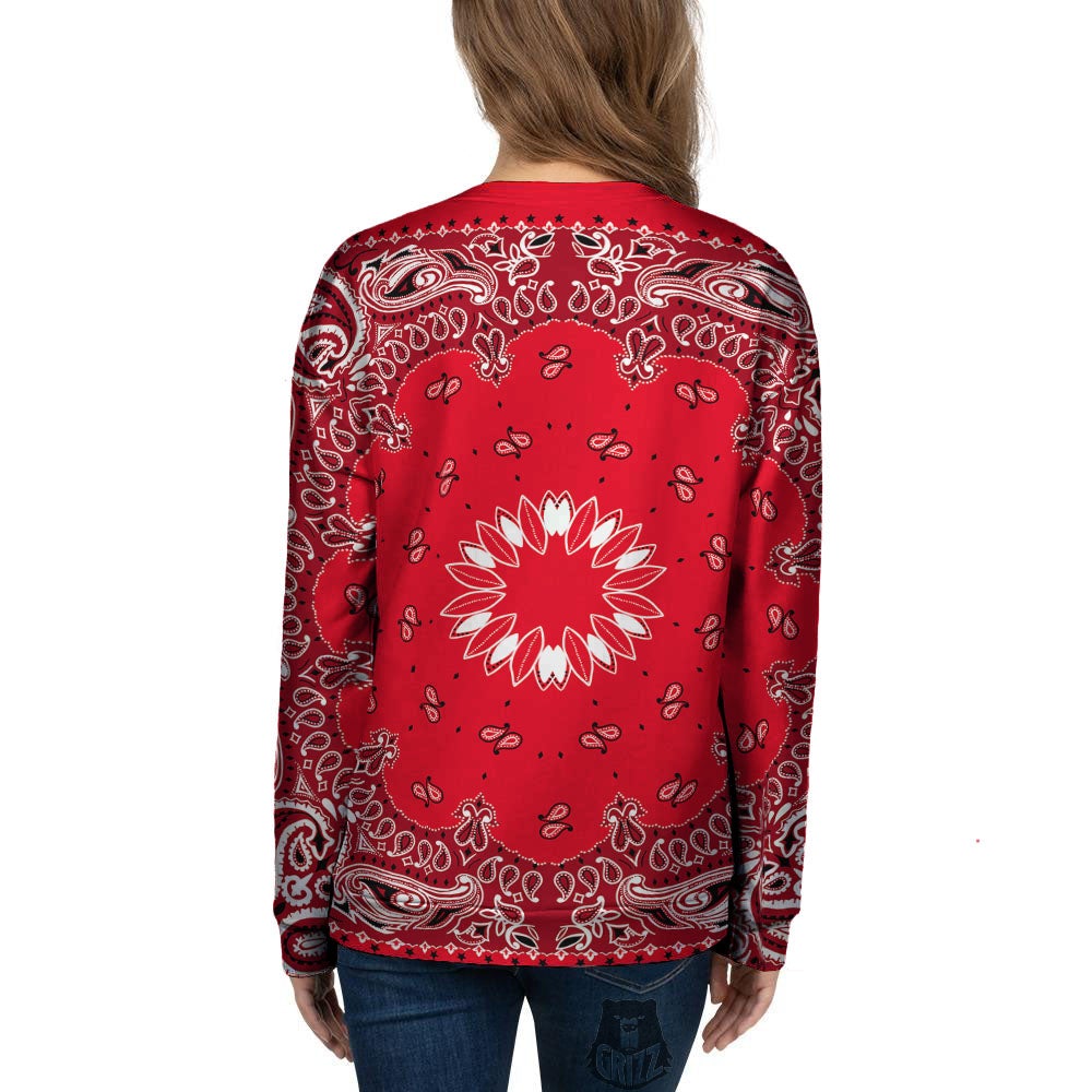 Paisley Bandana White And Red Print Women's Sweatshirt-grizzshop