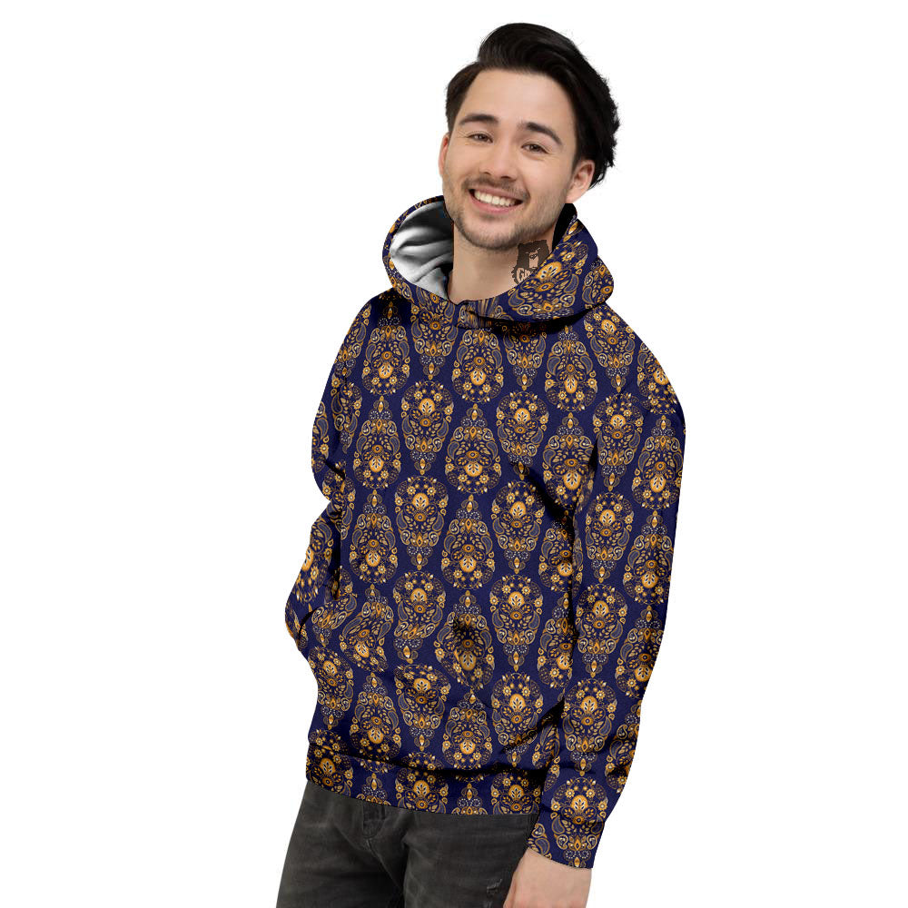 Paisley Blue And Gold Print Pattern Men's Hoodie-grizzshop