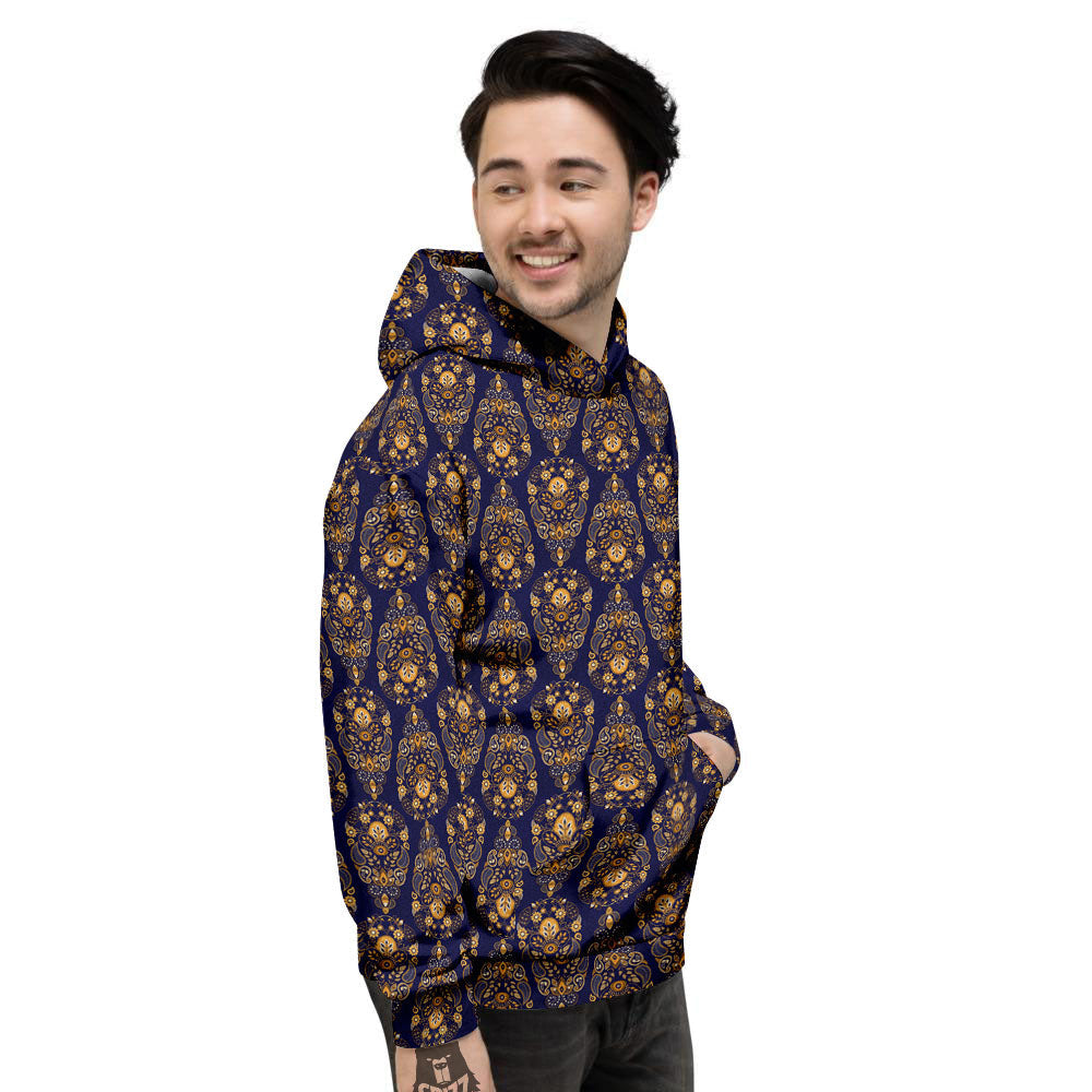 Paisley Blue And Gold Print Pattern Men's Hoodie-grizzshop