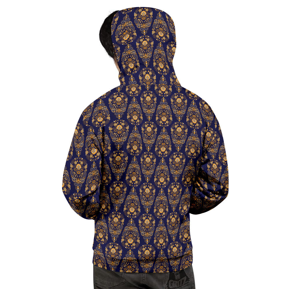 Paisley Blue And Gold Print Pattern Men's Hoodie-grizzshop