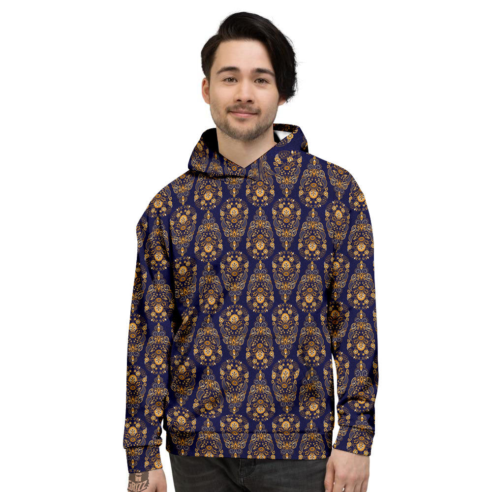 Paisley Blue And Gold Print Pattern Men's Hoodie-grizzshop