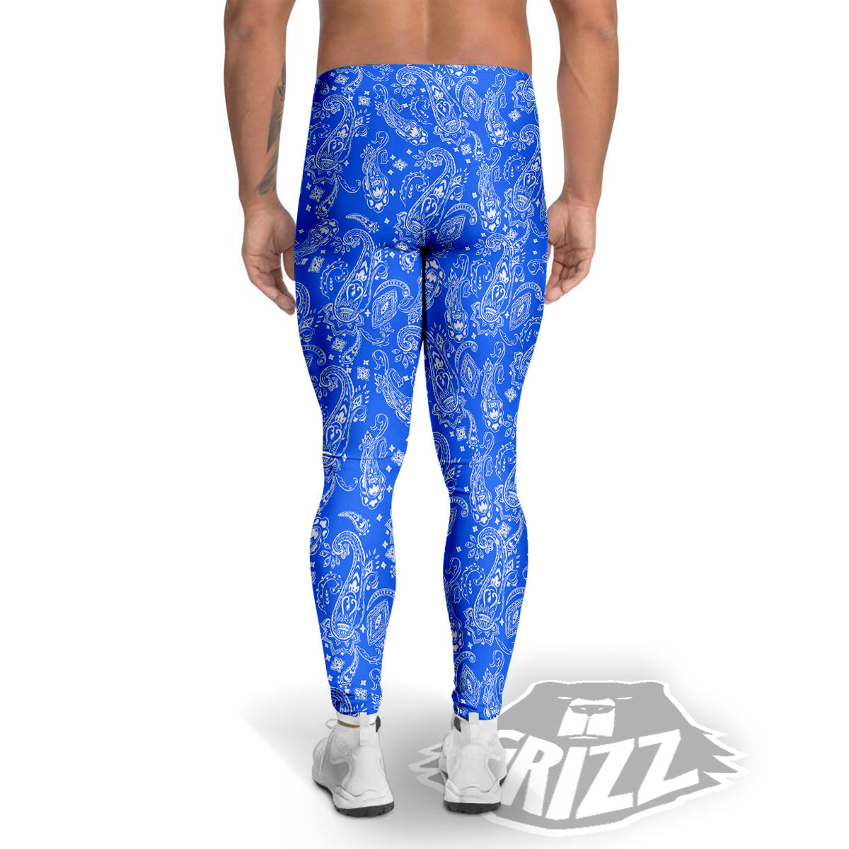 Paisley Blue Bohemian Print Pattern Men's Leggings-grizzshop