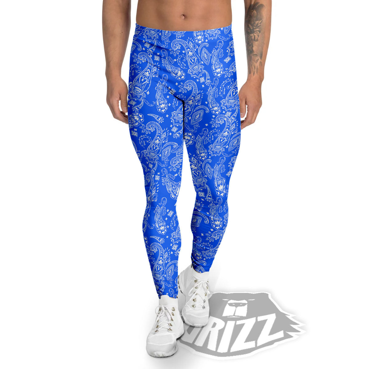 Paisley Blue Bohemian Print Pattern Men's Leggings-grizzshop